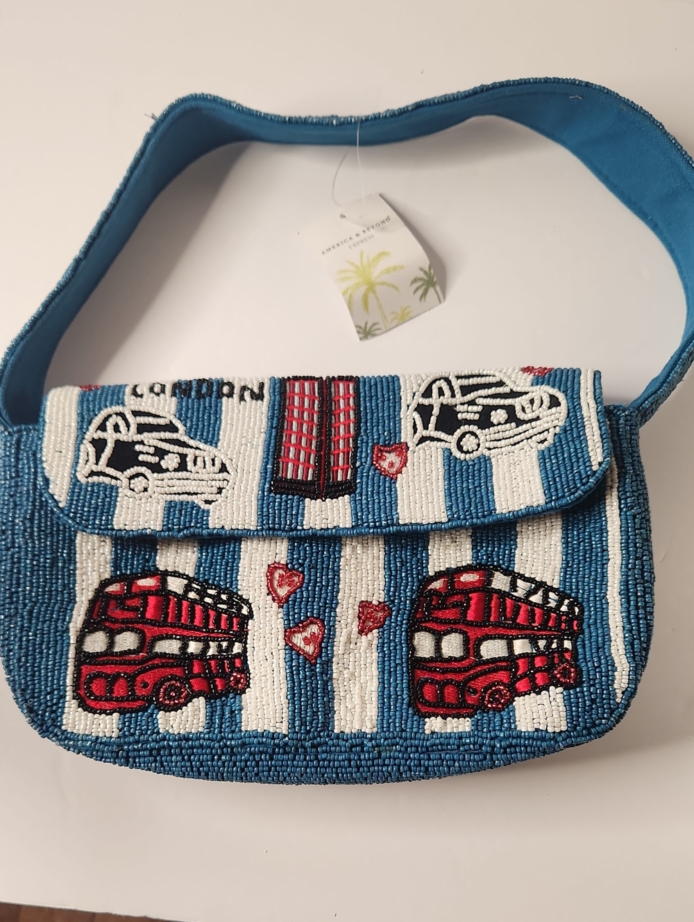 America & Beyond Lonon Is Calling Beaded  Bag Nwt